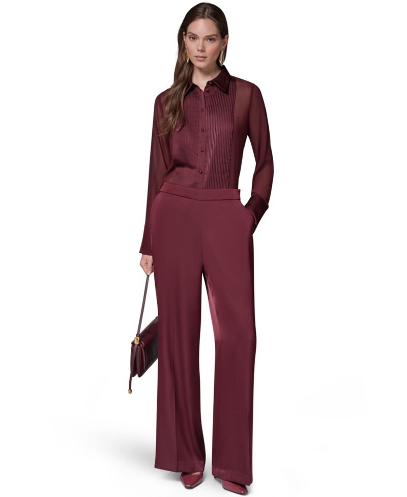 Women's Wide-Leg Satin Side-Zip Pants