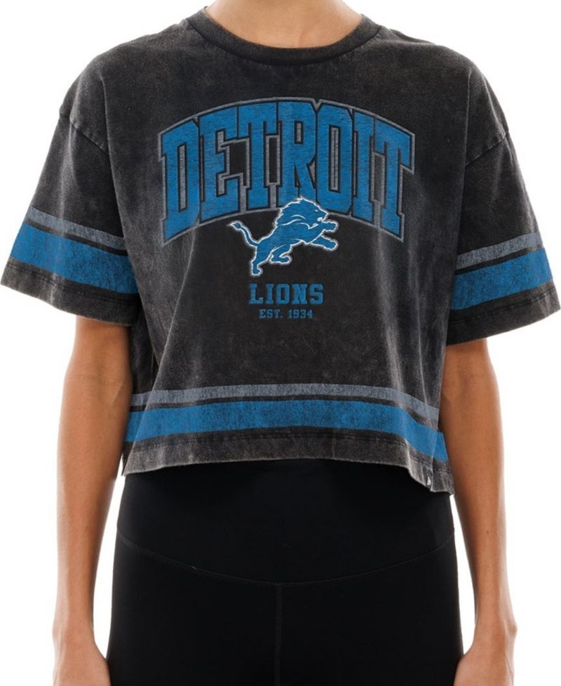 Women's Black Detroit Lions Lifestyle Mineral Wash Boxy Cropped T-Shirt