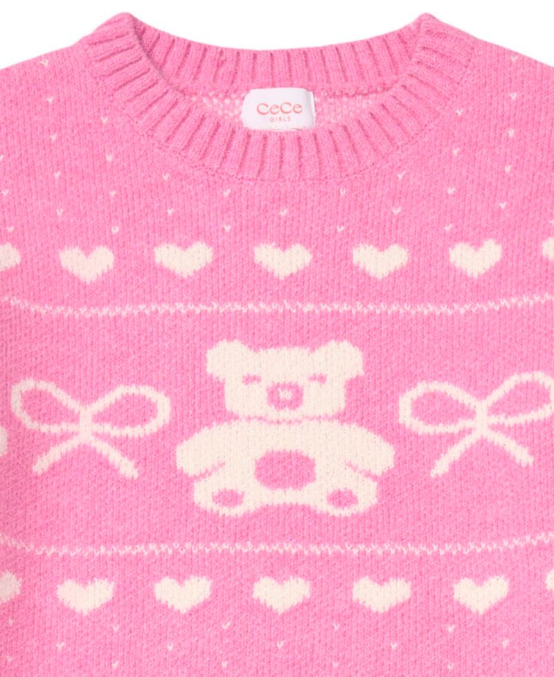 Girls' 7-16 Bear Fairisle Crewneck Sweater