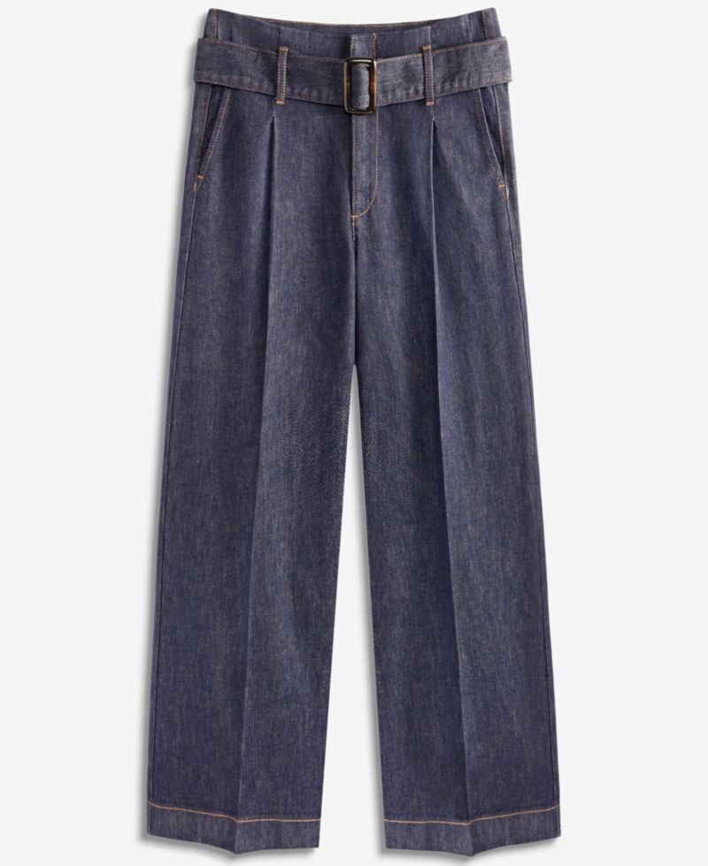 Petite High-Rise Wide-Leg Belted Jeans