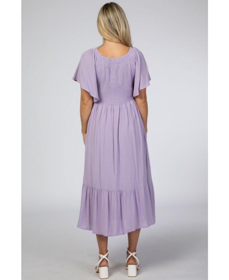 Women's Lavender Smocked Ruffle Dress
