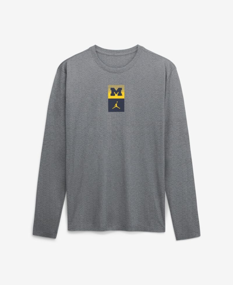 Men's Heather Gray Michigan Wolverines Double Stack Legend Dri-FIT Long Sleeve T-Shirt