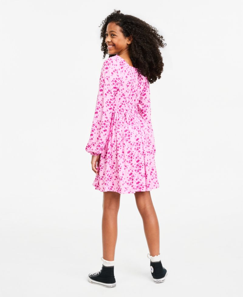 Girls' XS-XL Long-Sleeve Floral-Print Dress