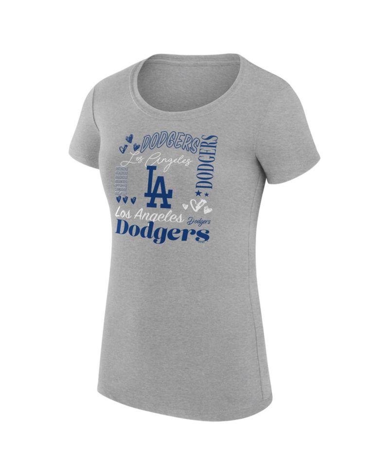 Women's Heather Gray Los Angeles Dodgers Super-Slim Fit Lightweight Collage Team Graphic Crew Neck T-Shirt