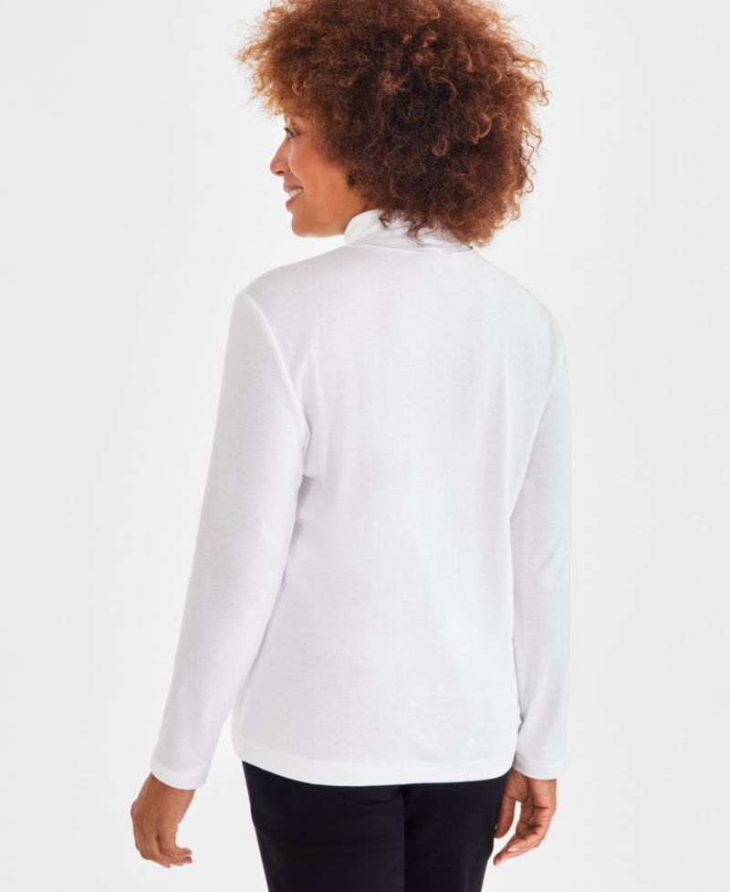 Petite Mock-Neck Cotton Long-Sleeve T-Shirt