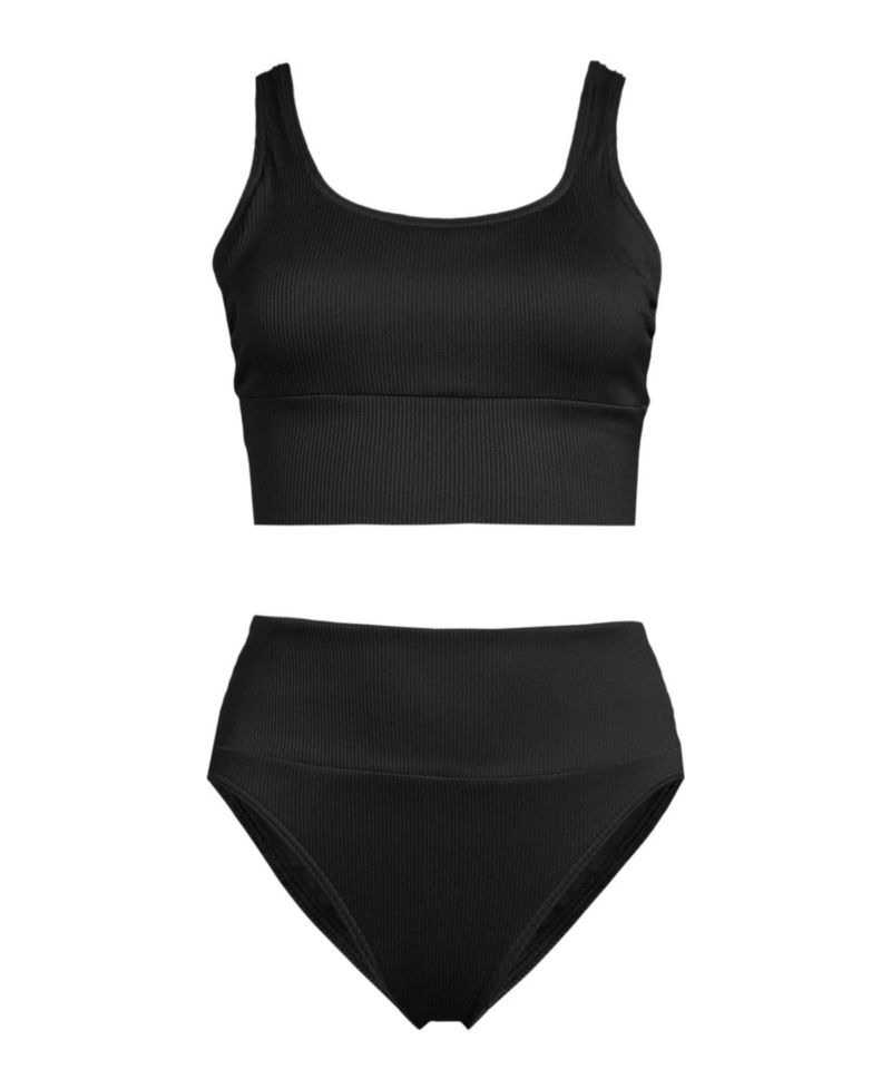Women's Tugless Ribbed Midkini and High Waisted Bottom Swimsuit Set