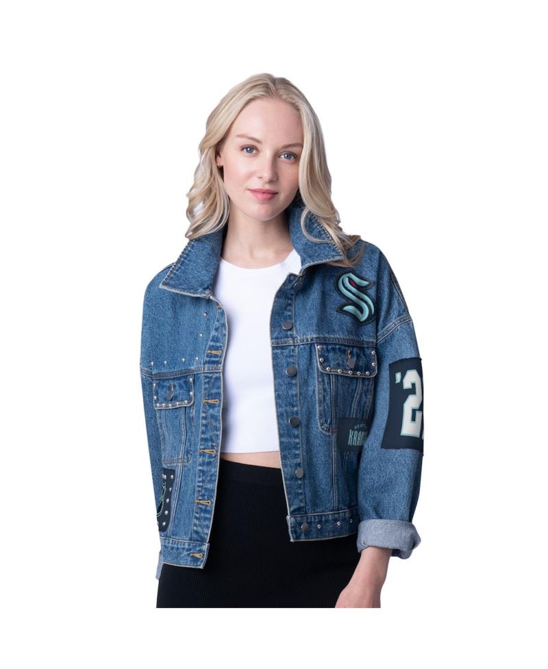 Women's Seattle Kraken Game Ball Cropped Button-Up Denim Jacket
