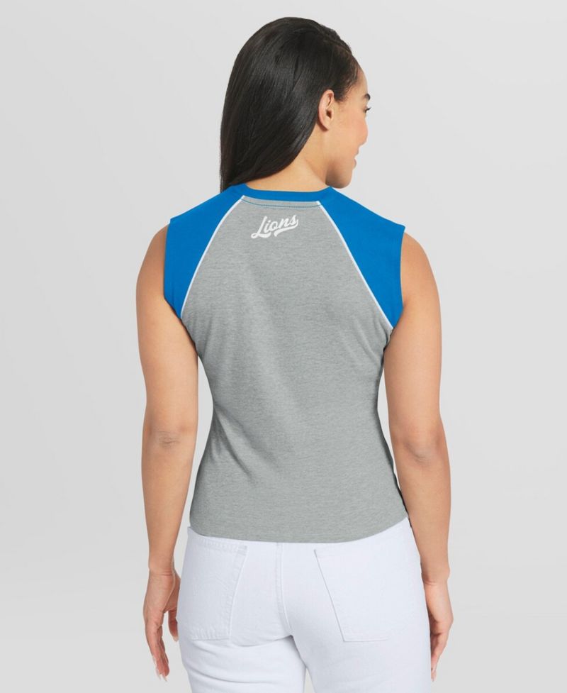 Women's Gray Detroit Lions Cropped Raglan Tank Top