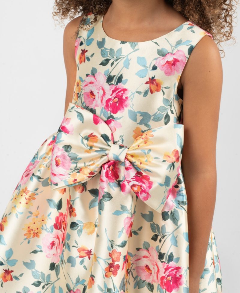 Girls' 2T-6X Floral Mikado Bow Hi-Lo Dress