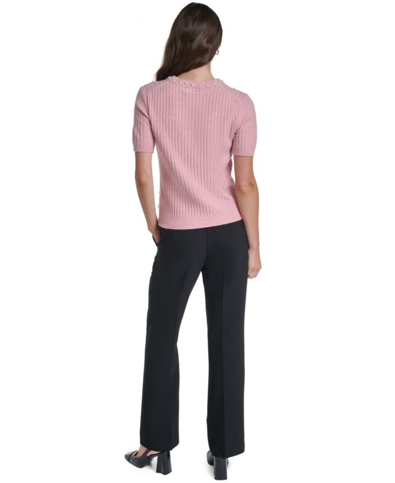 PetiteCable-Knit Crewneck Short-Sleeve Sweater