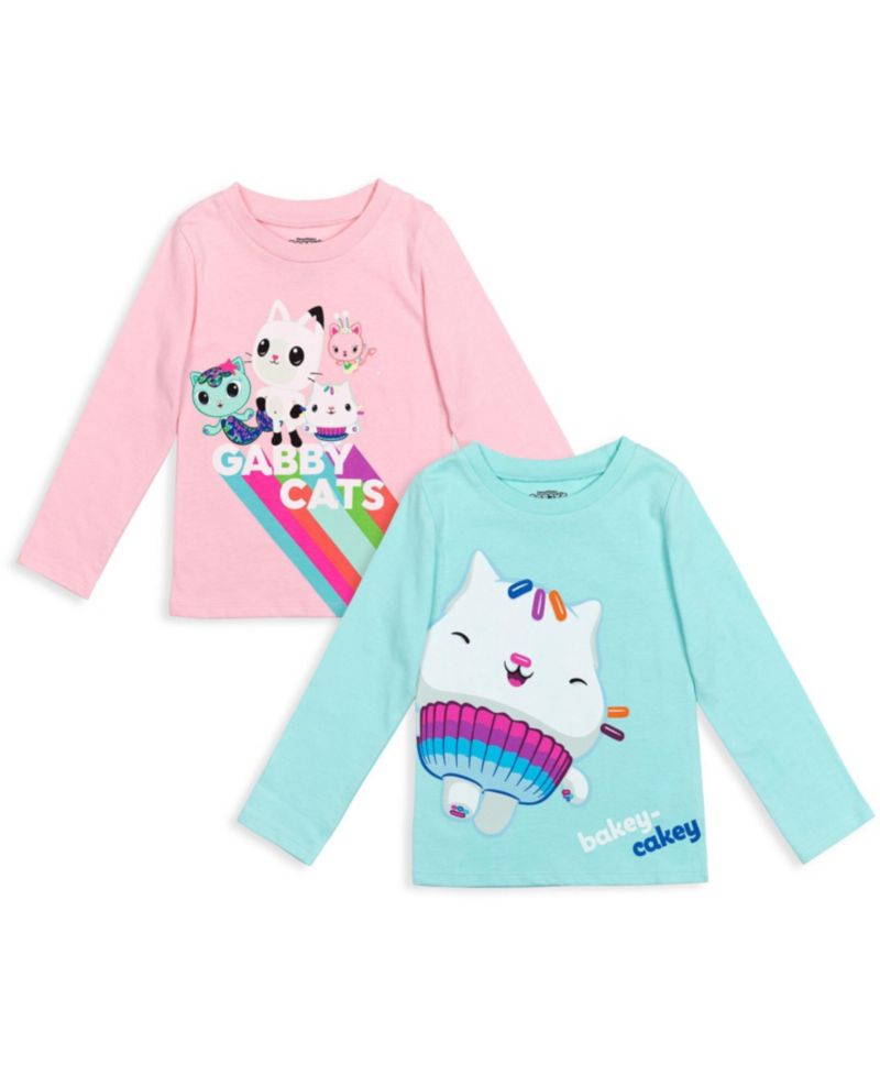 Little Girls Dreamworks Gabbys Dollhouse MerCat Cakey Cat Kitty Fairy Pandy Paws 2 Pack T-Shirts