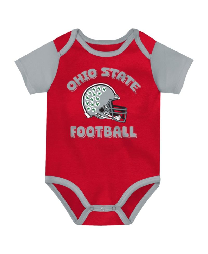 Baby Boys and Girls Red Ohio State Buckeyes Star Player Three-Piece Bodysuit Set