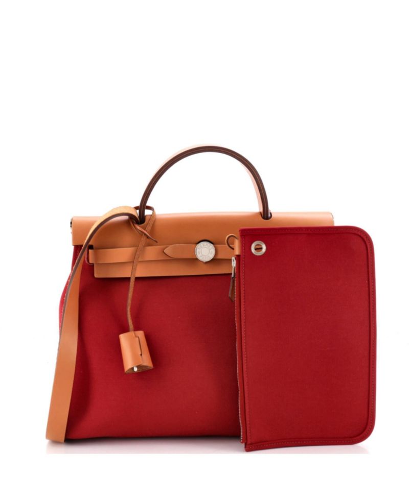 Pre-Owned Hermes 31 Herbag Zip Leather and Toile