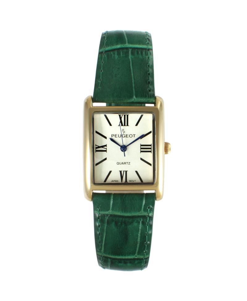Women's Tank Watch Roman Dial Green Leather Strap