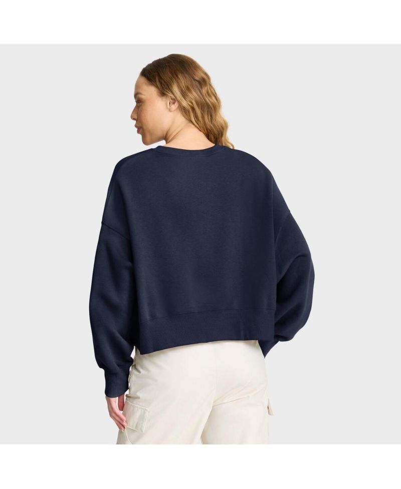 Women's Navy West Virginia Mountaineers Oversized Phoenix Arch Pullover Sweatshirt