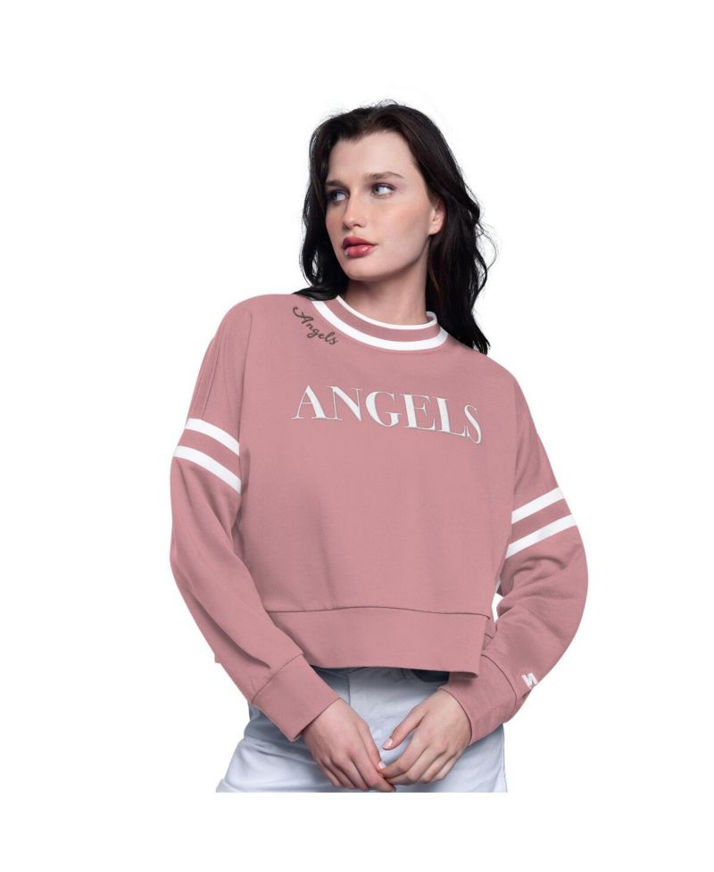 Women's Pink Los Angeles Angels Power Play Cropped Pullover Sweatshirt