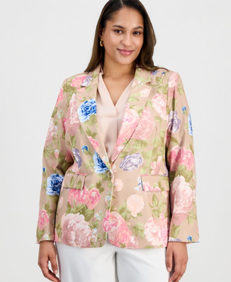 ASL Plus Printed Sateen One-Button Blazer
