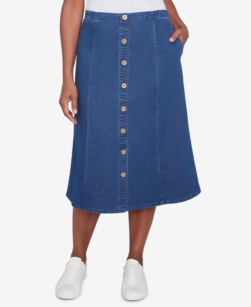 Petite Paneled Full Length Denim Skirts