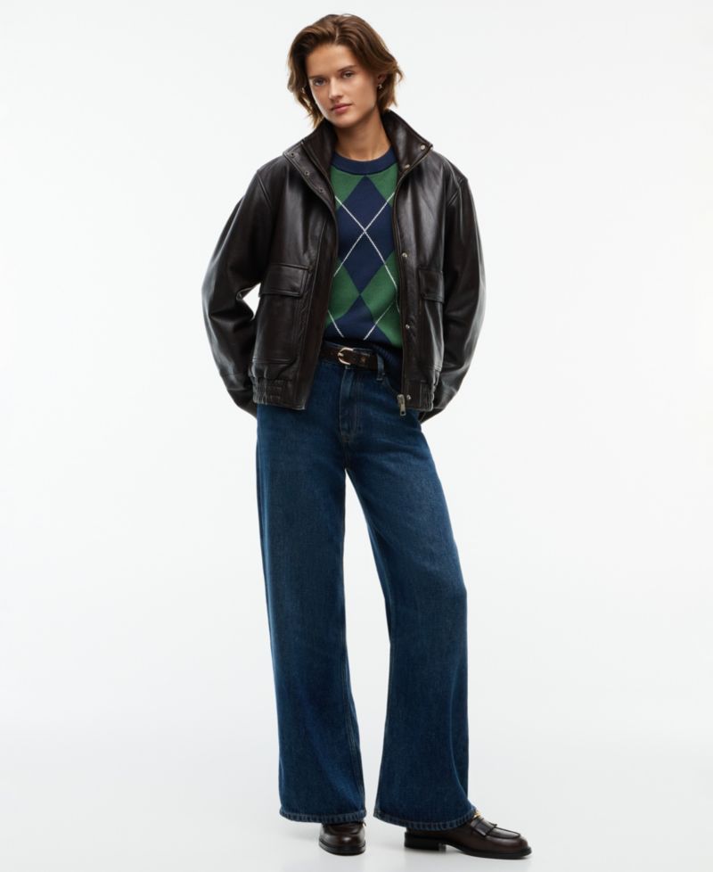 Women's Tartan Argyle Crewneck Long-Sleeve Sweater