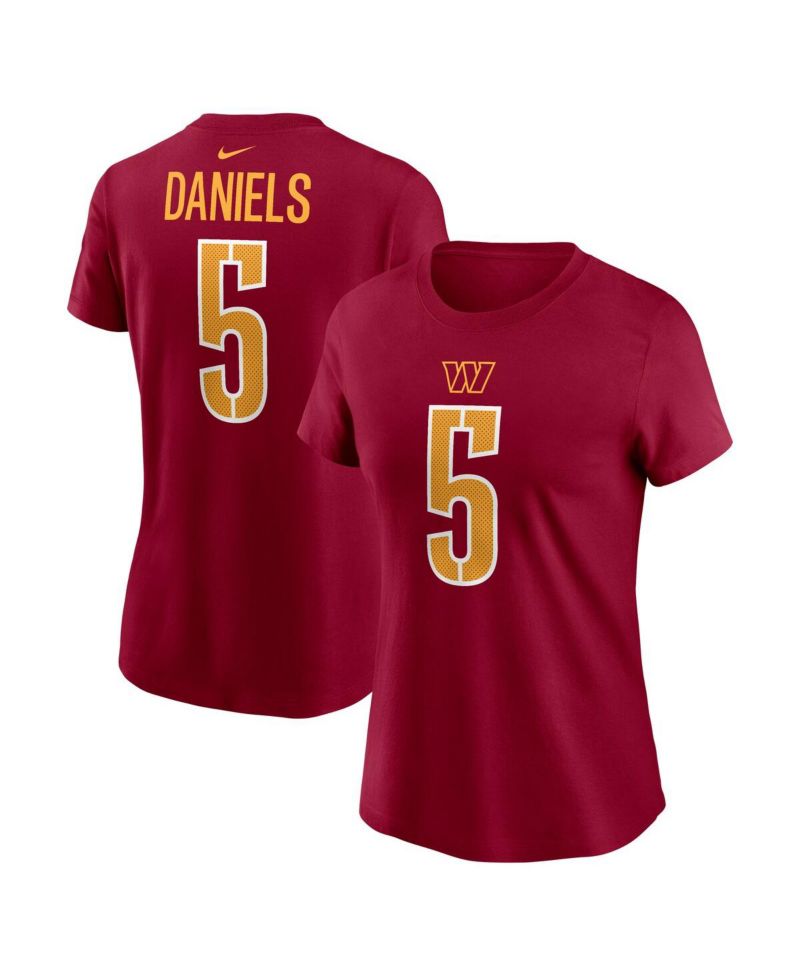Women's Jayden Daniels Burgundy Washington Commanders 2024 NFL Draft First Round Pick Name & Number T-Shirt