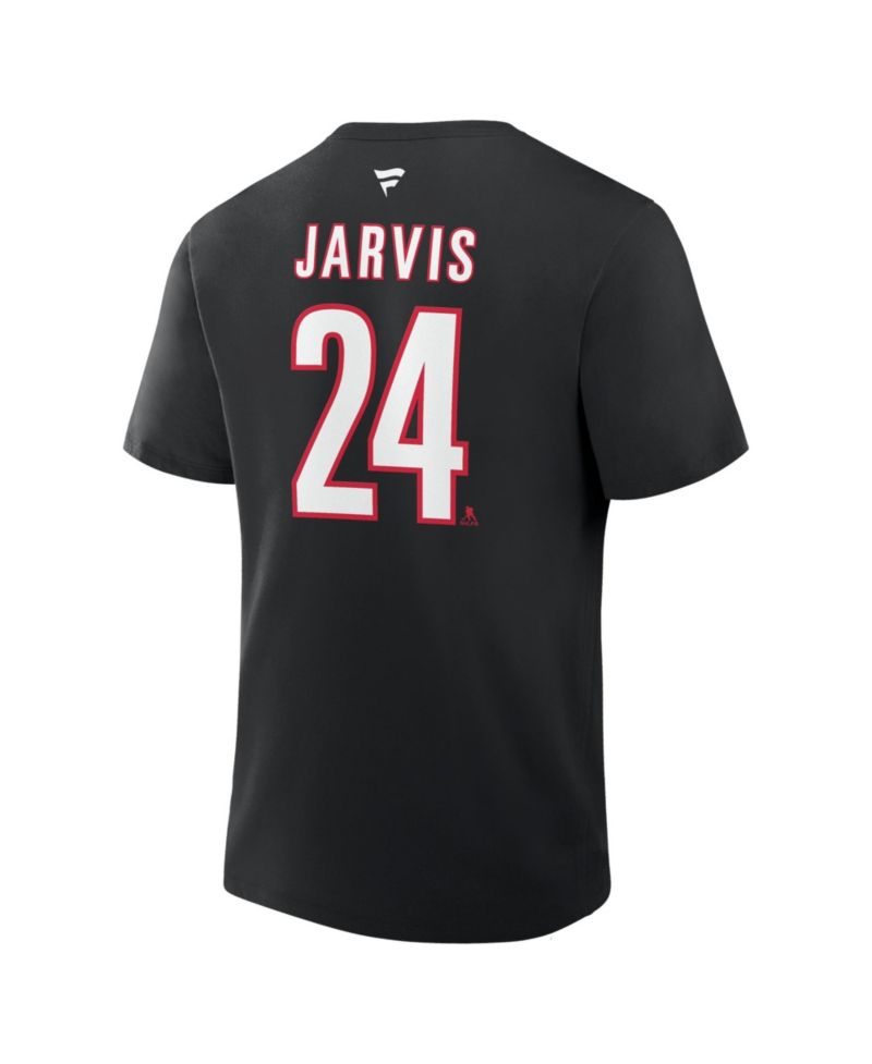 Men's Seth Jarvis Black Carolina Hurricanes Authentic Stack Name & Number T-Shirt
