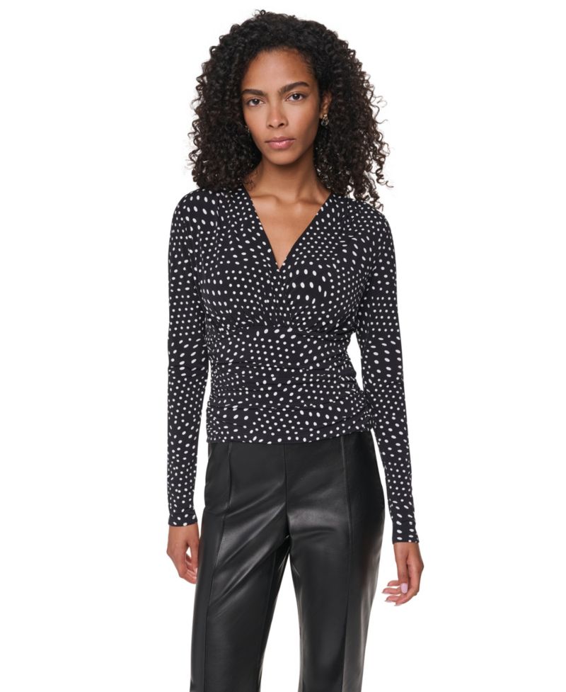 Women's Long-Sleeve Polka-Dot V-Neck Blouse