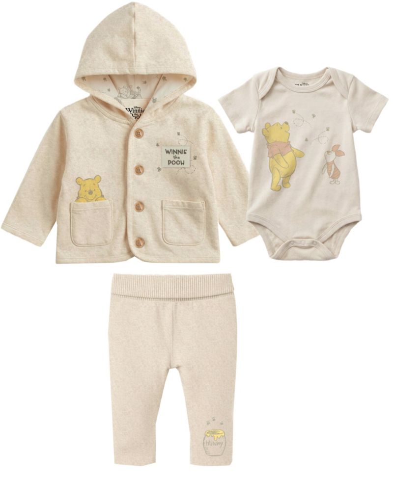 Baby Boys' Winnie the Pooh Hooded Jacket, Bodysuit and Pants, 3-Piece Set