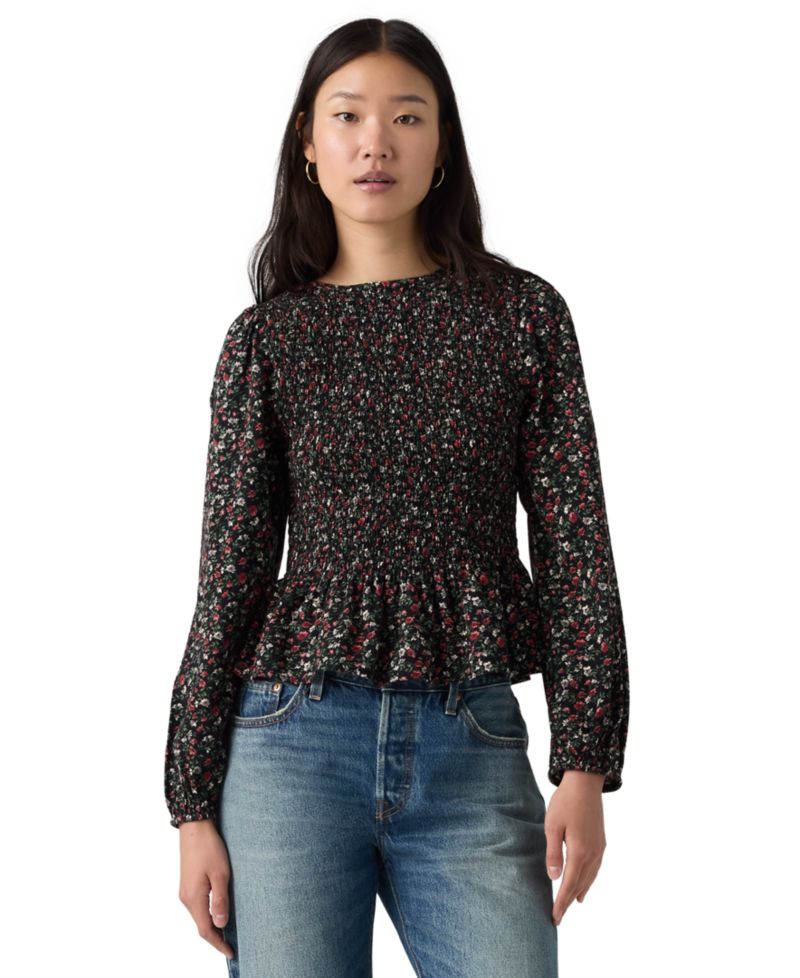 Plus Size Ashton Long-Sleeve Floral-Print Peplum Blouse