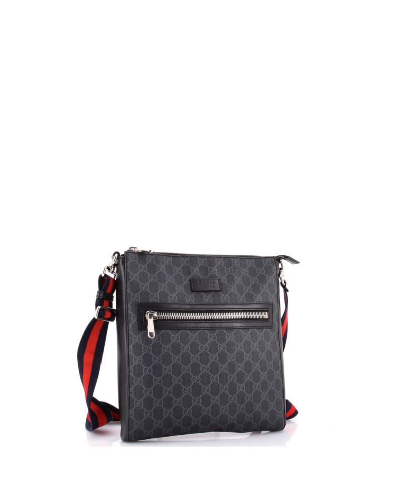 Medium Web Strap Front Zip Messenger Bag GG Coated Canvas