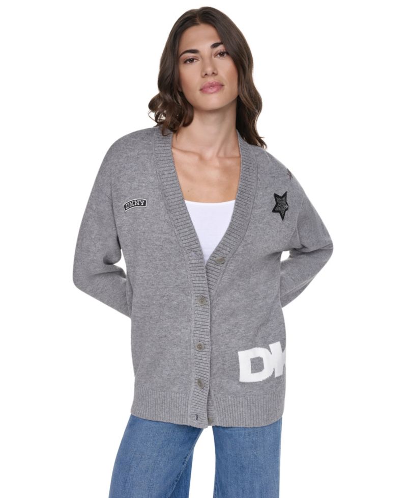 Women's Pins & Patches V-Neck Long-Sleeve Cardigan Sweater