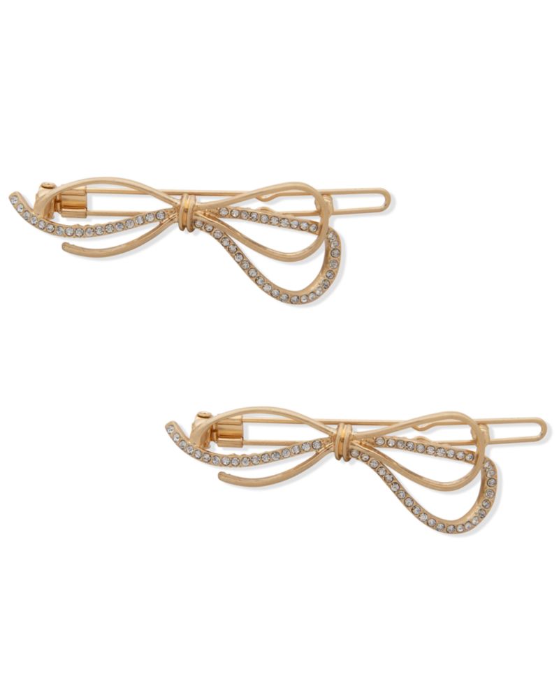 2-Pc. Gold-Tone Pav&eacute; Bow Hair Barrette Set