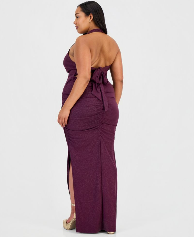 Trendy Plus Size Halter-Neck Side-Slit Evening Gown