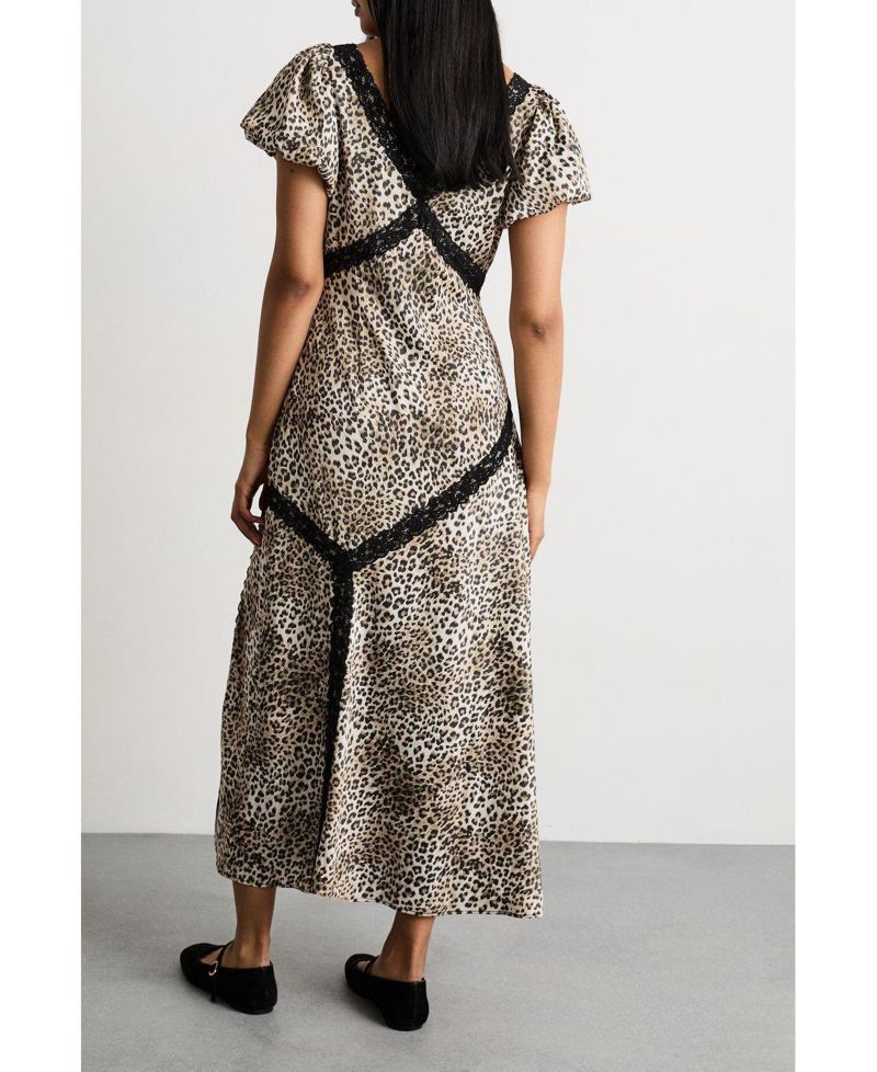 Women's Printed Puff Sleeve Midi Dress