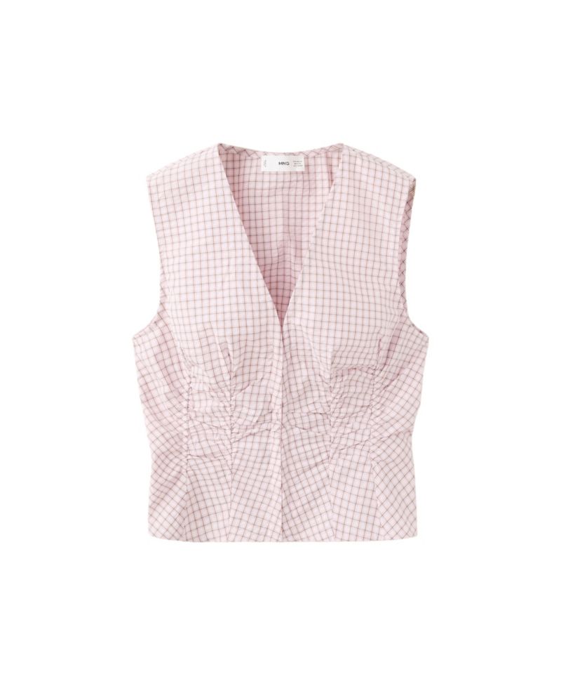 Women's Checkered V-Neck Sleeveless Blouse