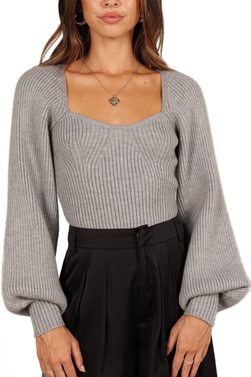 Gia Sweetheart Neck Bell Sleeve Knit Sweater