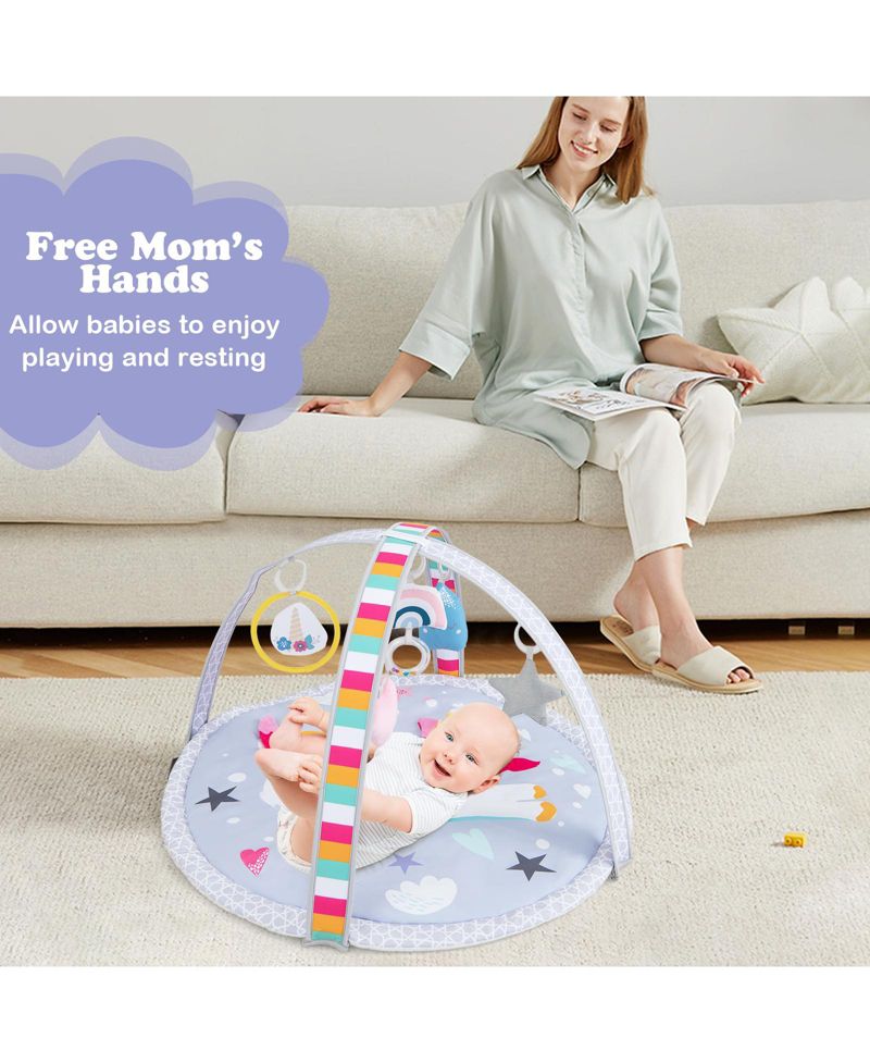 7-in-1 Baby Play Gym Mat with 5 Removable Sensory Toys, 33" x 20"
