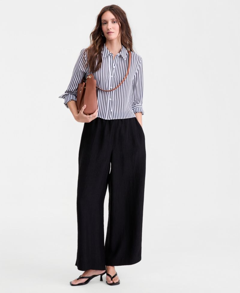 Women's Cropped Button-Down Crepe Shirt