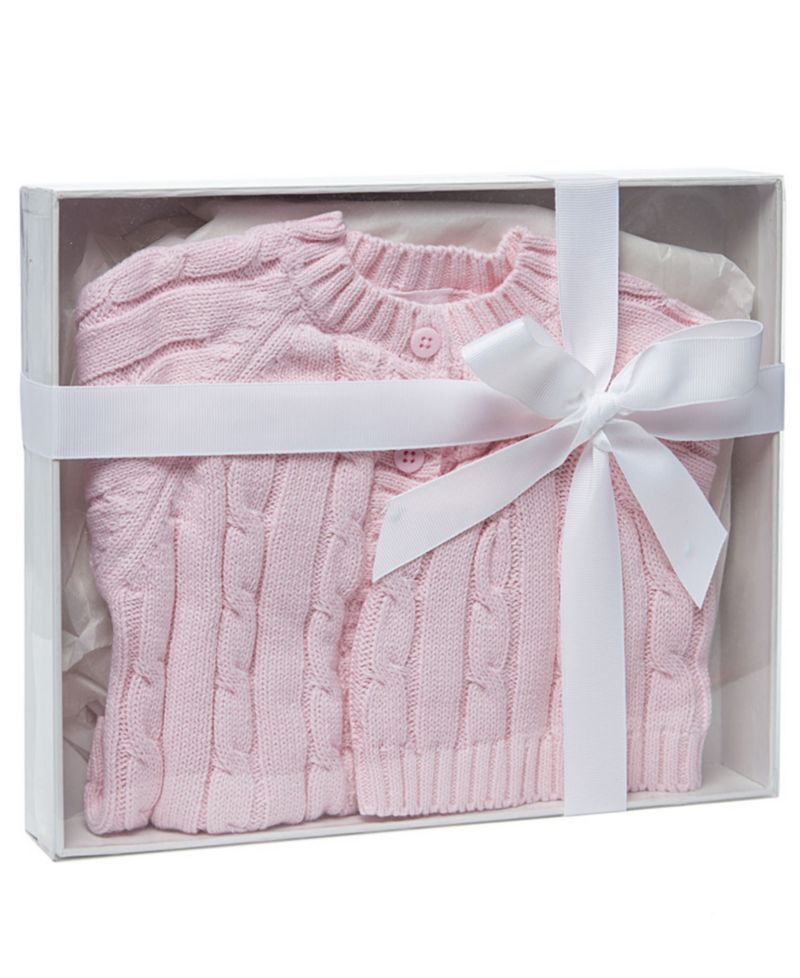 Cable Knit Baby Cardigan with Beanie