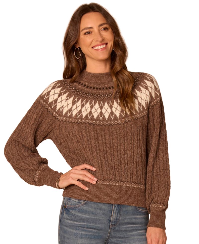 Petite Fair Isle Cable-Knit Mock Neck Sweater