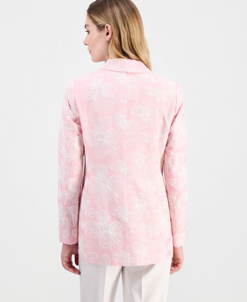 Women's Embroidered Shawl-Collar Open-Front Blazer, Regular & Petite