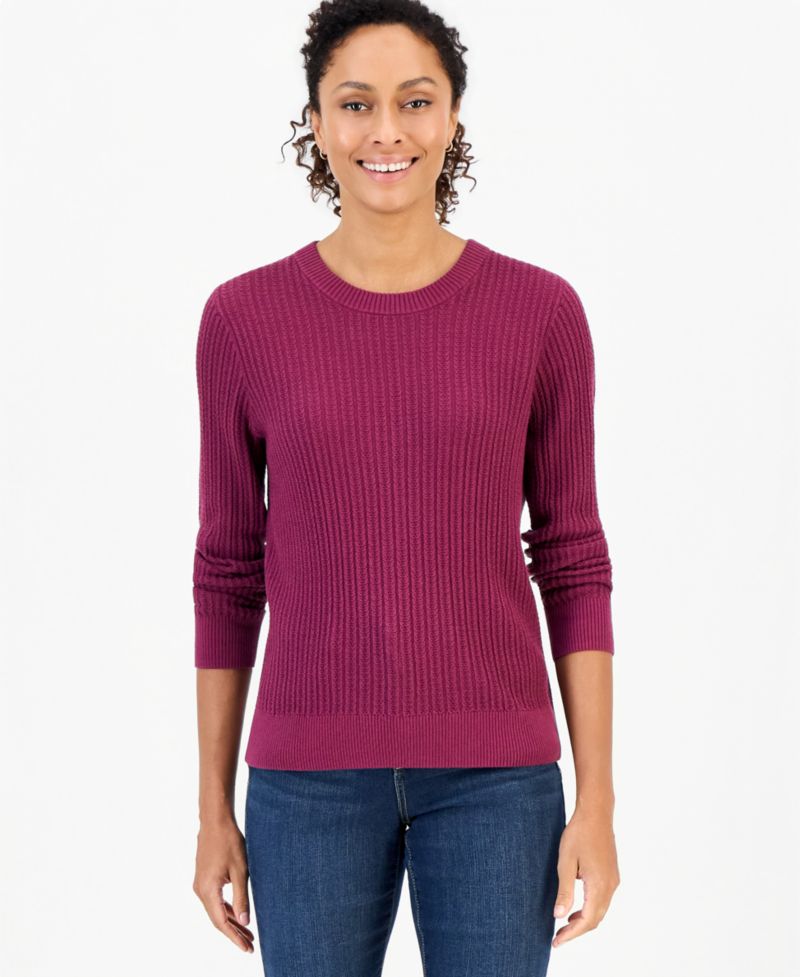 Petite Mix Stitch Crewneck Cotton Sweater, Macy's Exclusive
