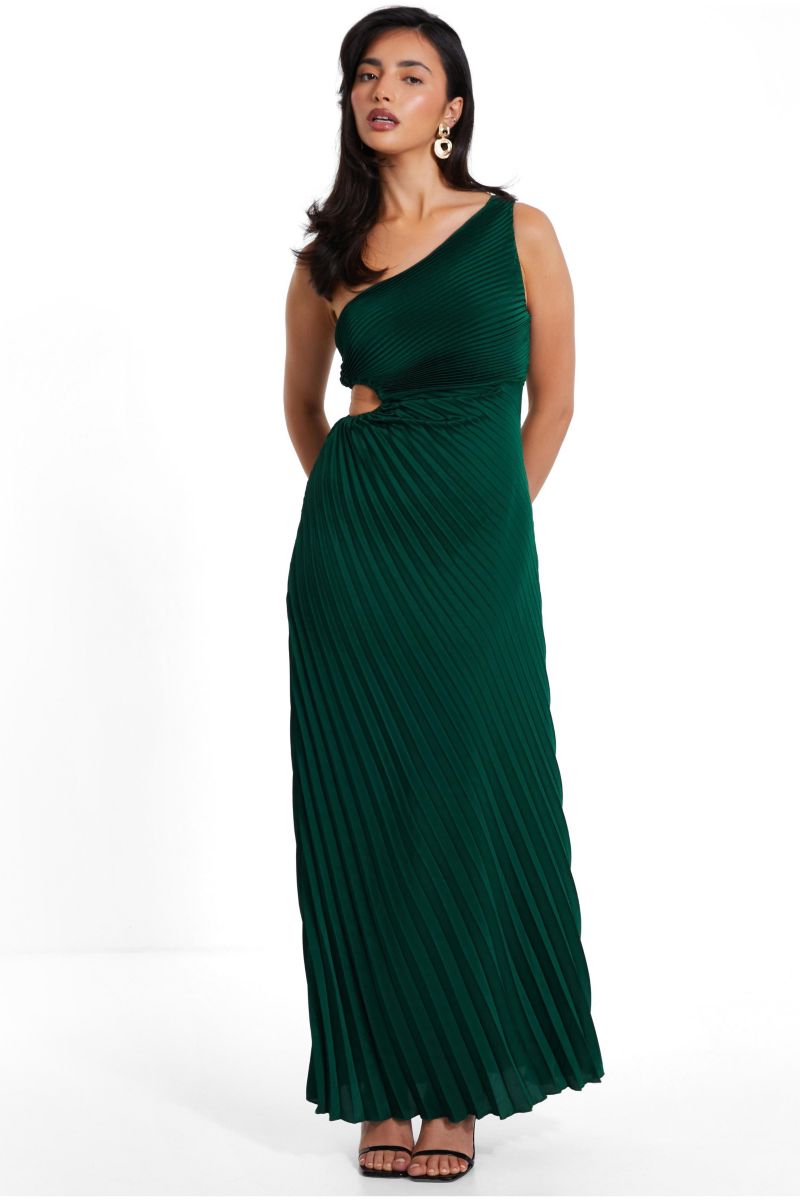 Women's Satin One Shoulder Pleated Maxi Dress