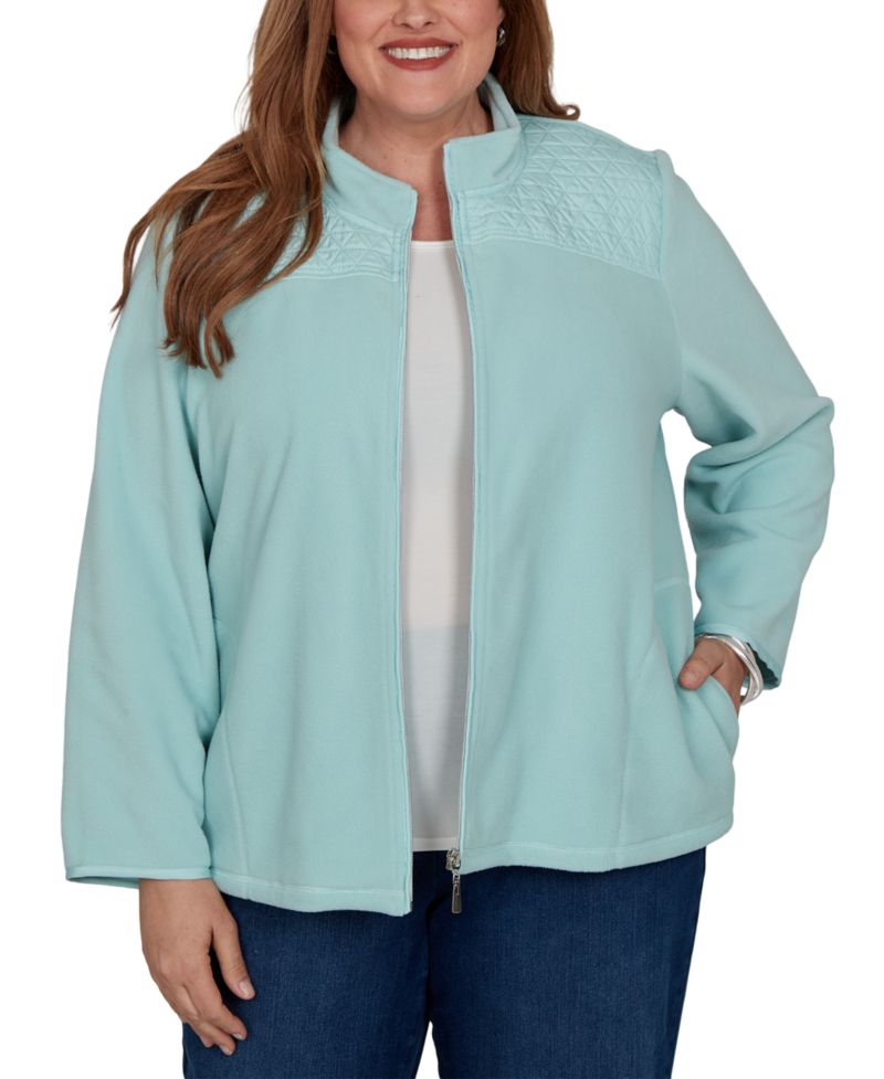 Plus Size Quilted Zip-Front Knit Jacket