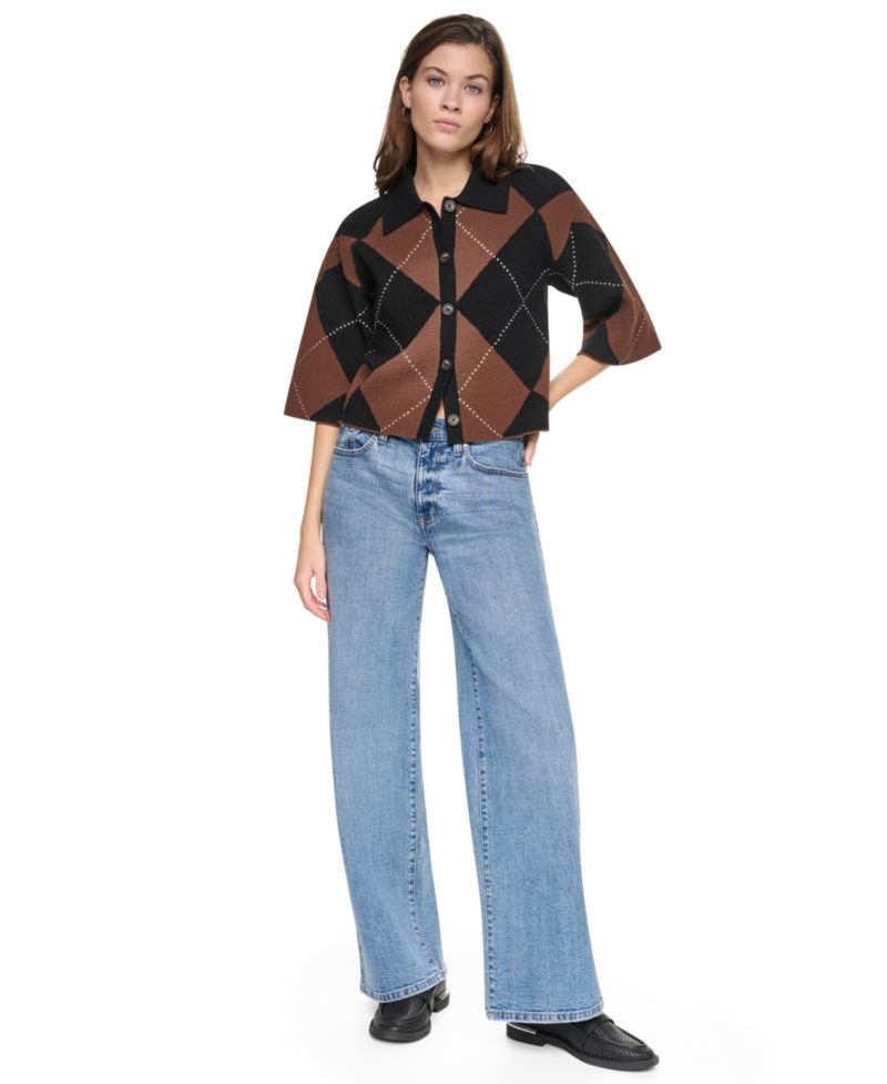 Petite Argyle Collared Cardigan