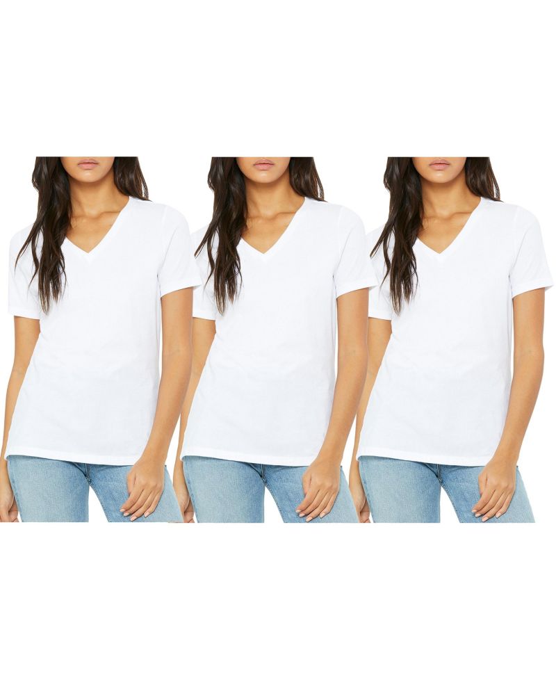 Women's Loose Fitting Short Sleeve V-Neck Tee- 3 Pack
