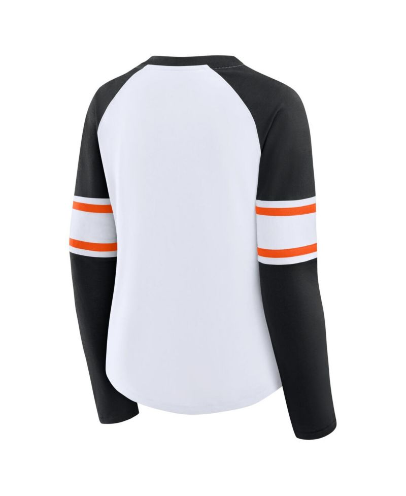 Women's White/Black San Francisco Giants Blitz Package Raglan Lace-Up V-Neck Long Sleeve T-Shirt