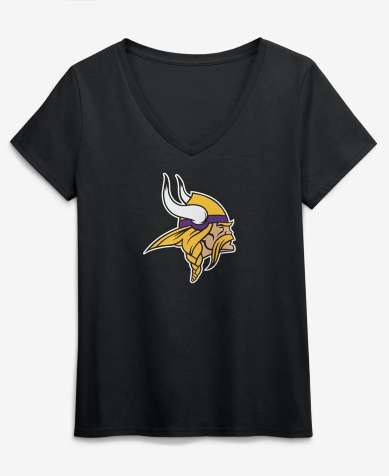 Women's Black Minnesota Vikings Primary Logo V-Neck T-Shirt