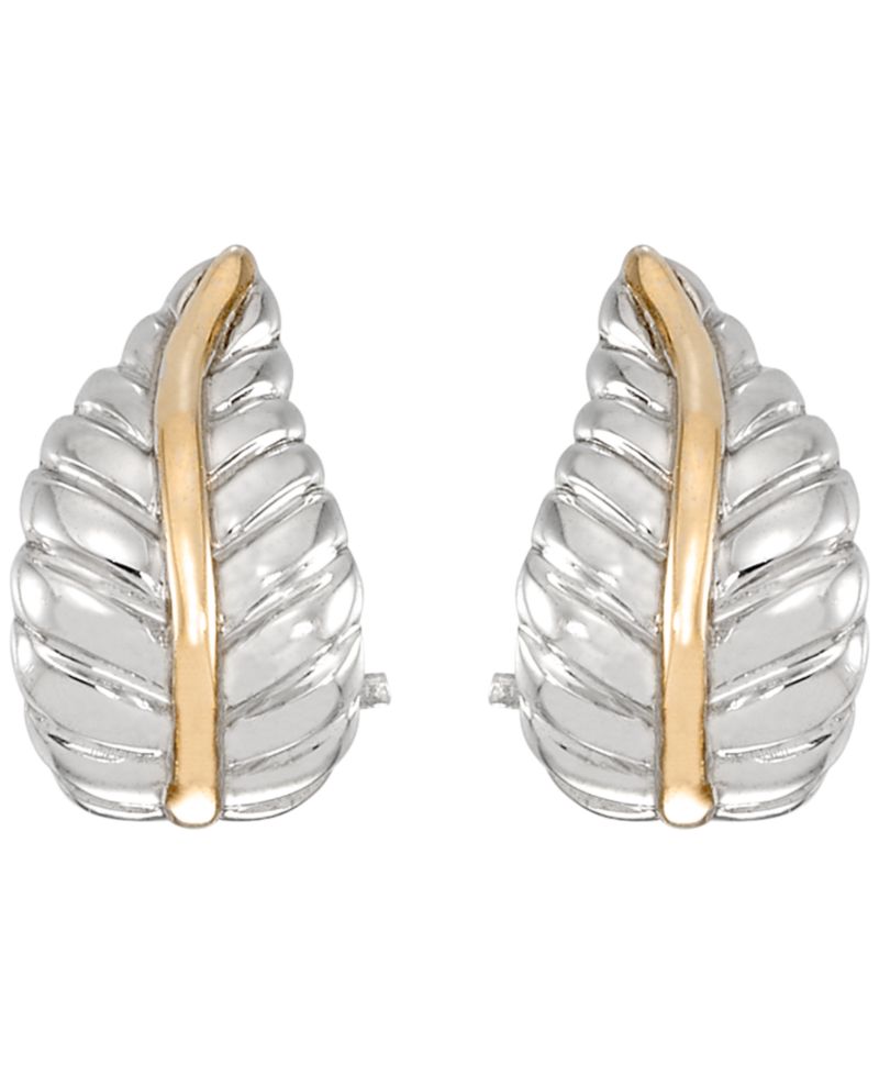 Leaf Stud Earrings in 14k Yellow Gold Over Sterling Silver