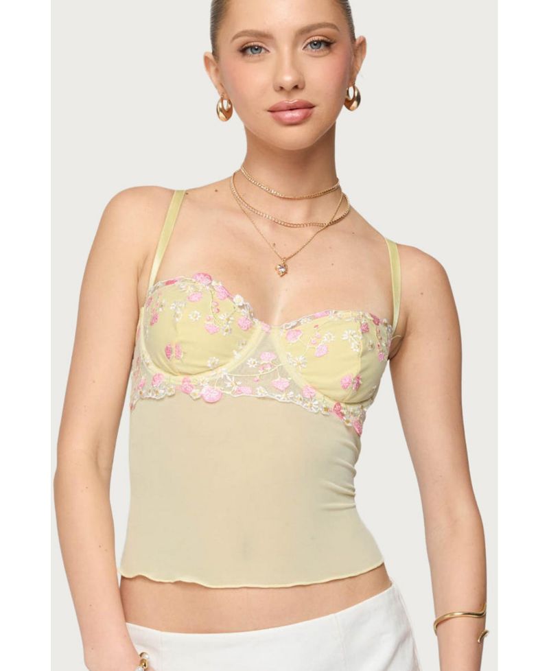 Women's Embroidered Floral Sheer Bra Top