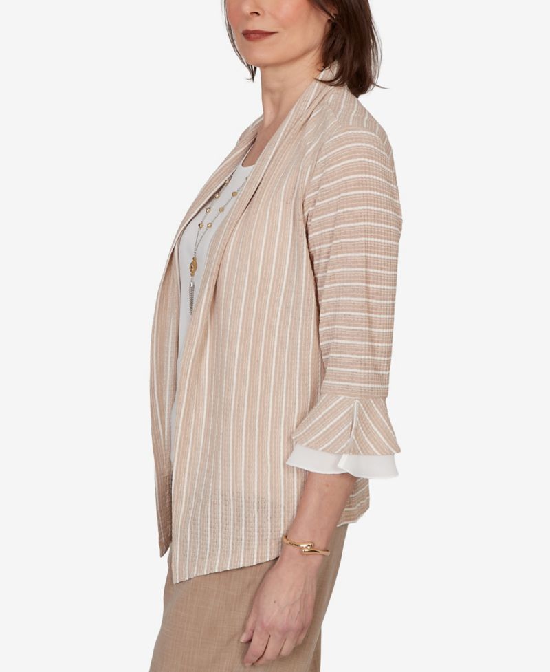 Petite Grand Bazaar Vertical Stripe Two-In-One Top with Necklace